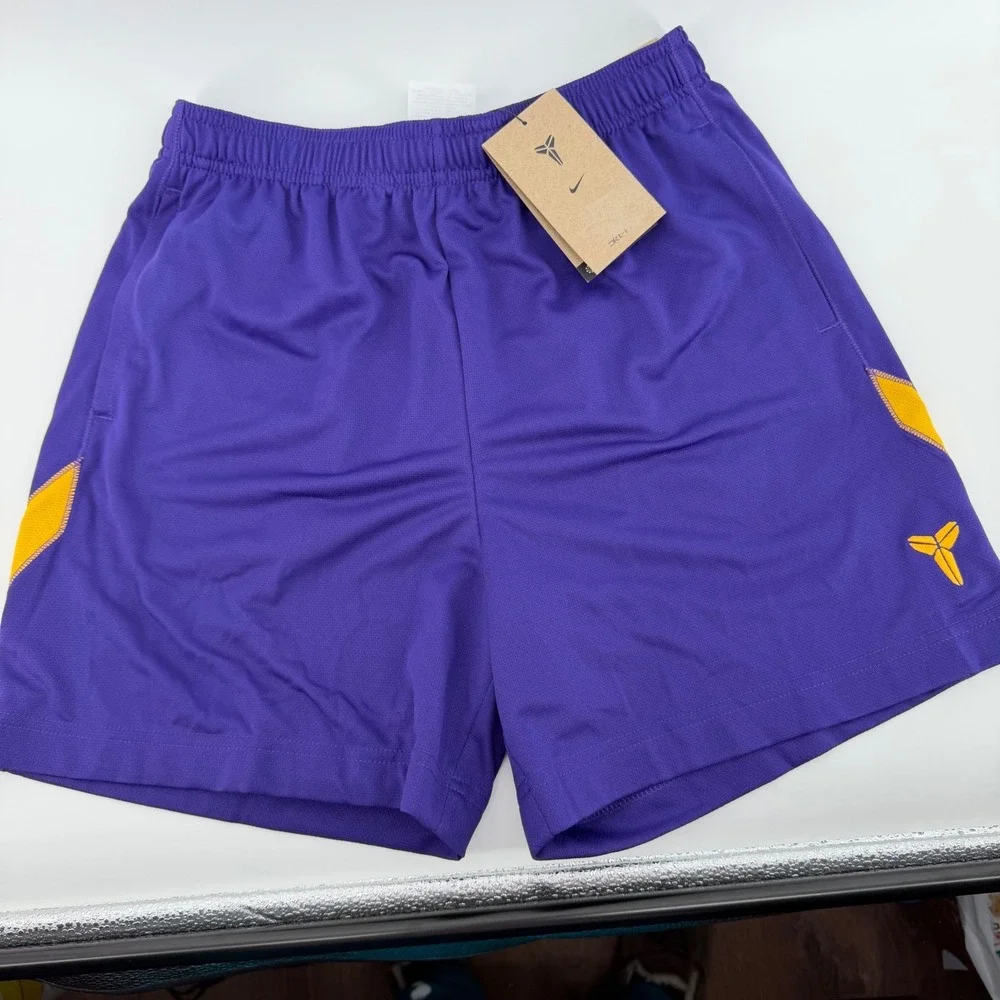 Nike‎ Kobe Bryant Dri Fit Basketball Shorts Kids L Purple Yellow Standard Fit